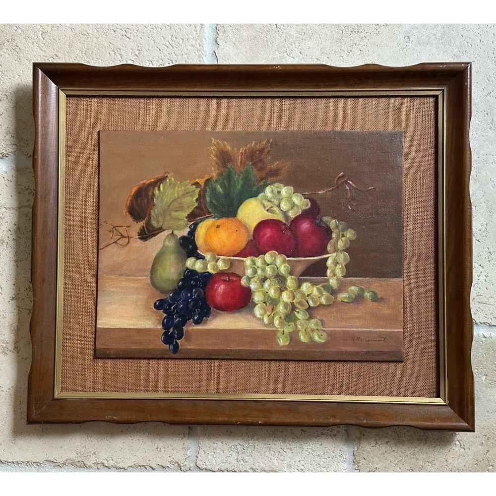 VTG 1971 Original Oil Painting 22.5x18.5 Inch Still Fruit Grapes Signed Framed‎